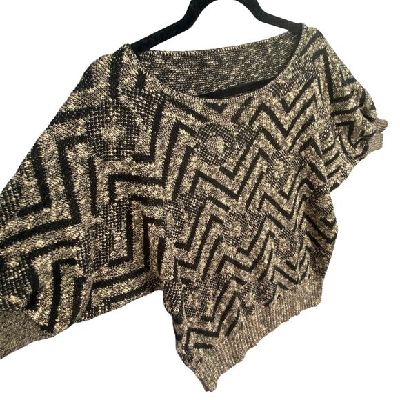 VTG 80s Chevron Batwing Sweater S/M Black Tan Knit Retro Slouchy Y2K Boho Chic - Picture 6 of 12